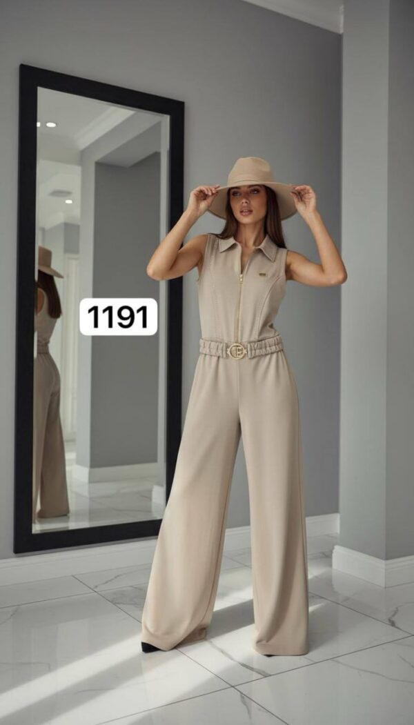 Wholesale Collared Zip-Front Belted Jumpsuit