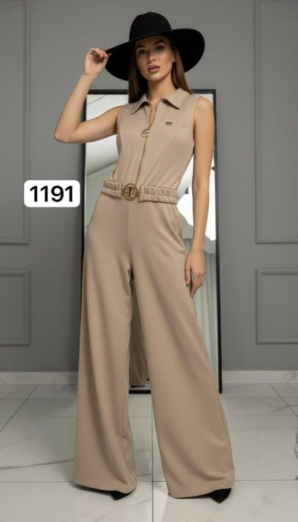 Wholesale Collared Zip-Front Belted Jumpsuit