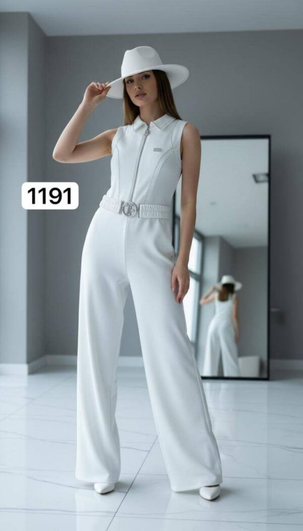 Wholesale Collared Zip-Front Belted Jumpsuit