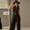 Wholesale Collared Zip-Front Belted Jumpsuit