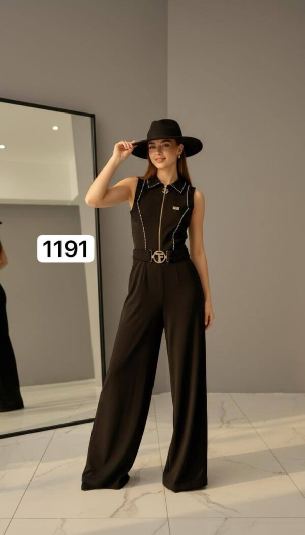 Wholesale Collared Zip-Front Belted Jumpsuit