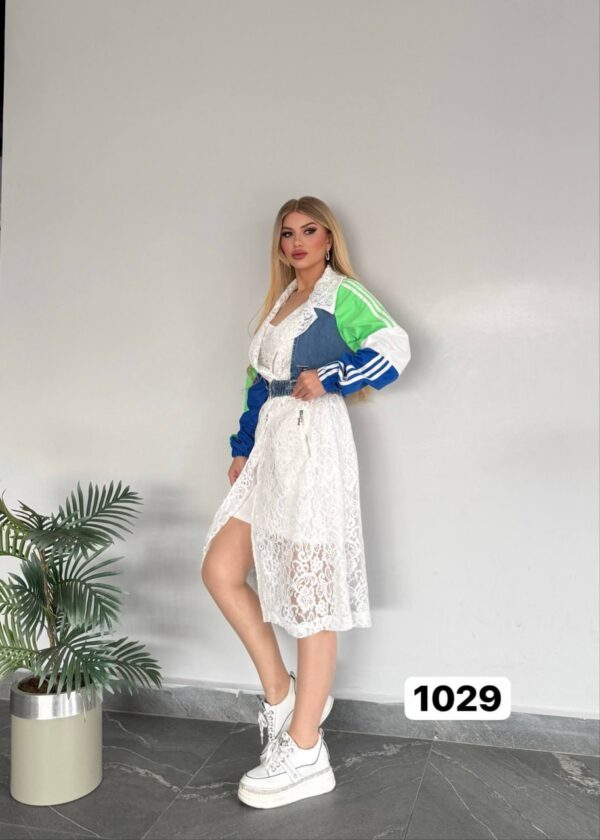 Colorblock Lace & Denim Sport Trench Coat