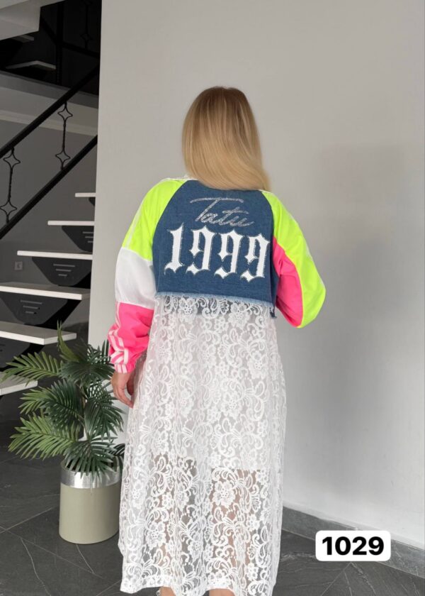 Colorblock Lace & Denim Sport Trench Coat