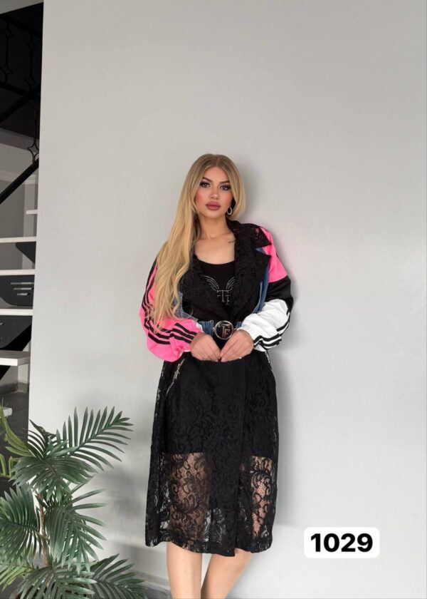 Colorblock Lace & Denim Sport Trench Coat