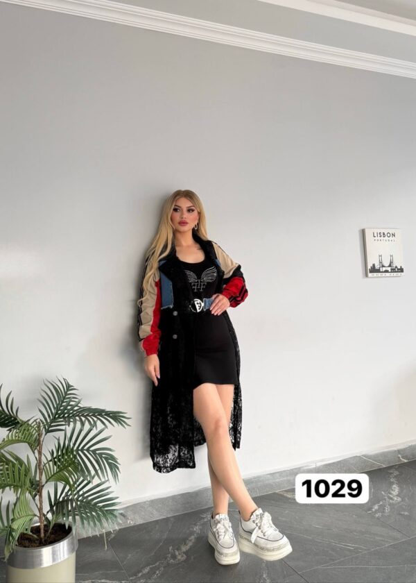 Colorblock Lace & Denim Sport Trench Coat