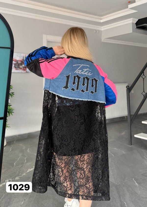 Colorblock Lace & Denim Sport Trench Coat