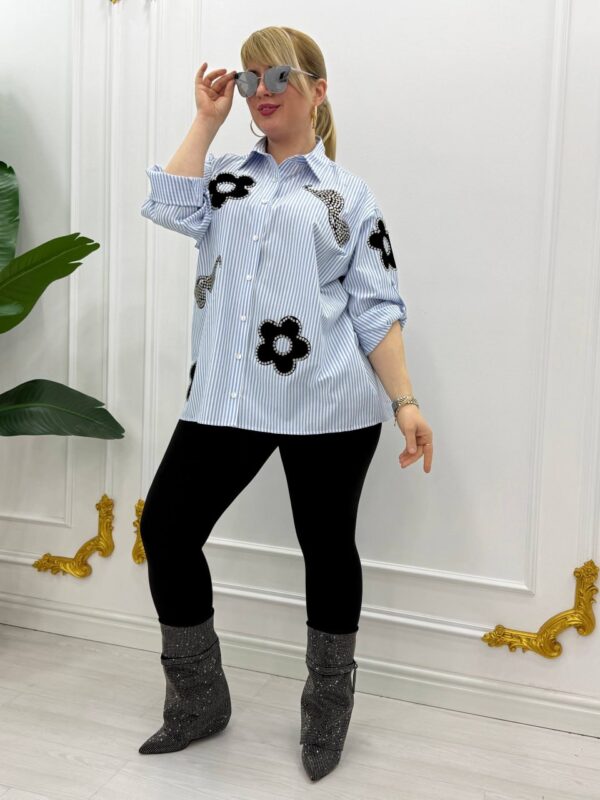 Wholesale Sequin Appliqué Striped Tunic Shirt