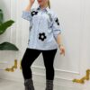Embellished Botanical Print Puff Sleeve Top