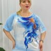 Rhinestone Embellished Floral Art Blouse
