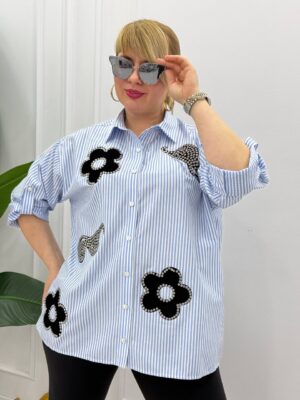 Wholesale Sequin Appliqué Striped Tunic Shirt