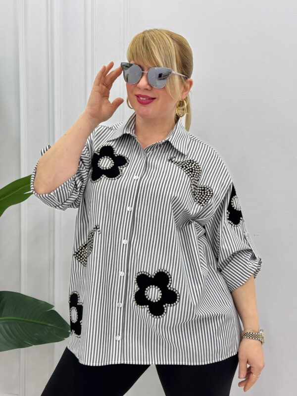 Embellished Botanical Print Puff Sleeve Top