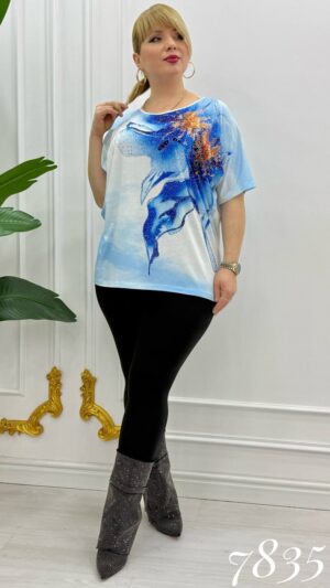 Rhinestone Embellished Floral Art Blouse