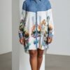Cityscape Print Denim Tunic Dress