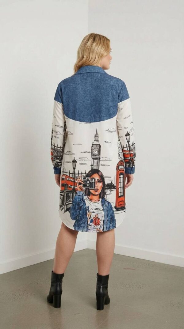 London Print Denim Contrast Shirt Dress London Print Denim Contrast Shirt Dress