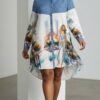 Cityscape Print Denim Tunic Dress