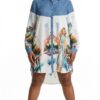 Cityscape Print Denim Tunic Dress