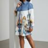 Cityscape Print Denim Tunic Dress