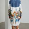 Cityscape Print Denim Tunic Dress