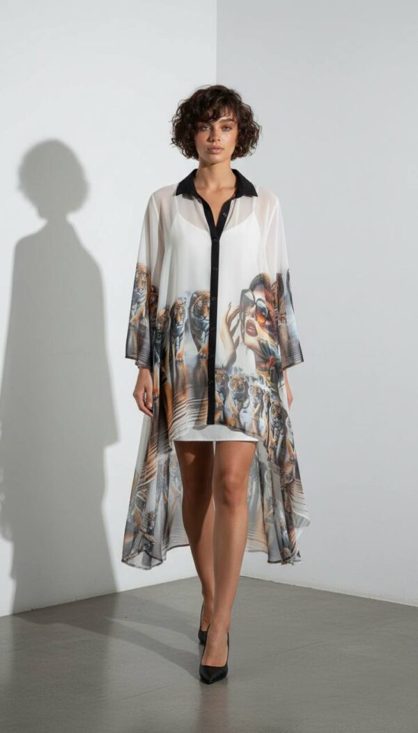 Elegant Two-Piece Graphic Print Kimono Dress Set
