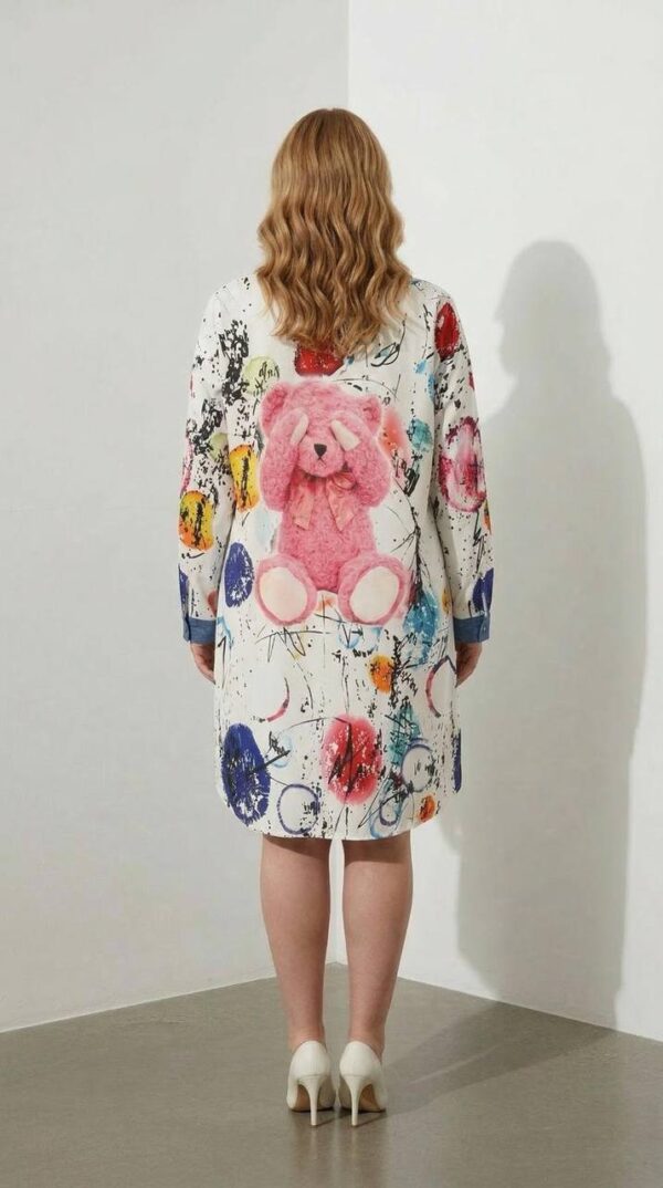 Graphic Print Shirt Dress with Denim Accents