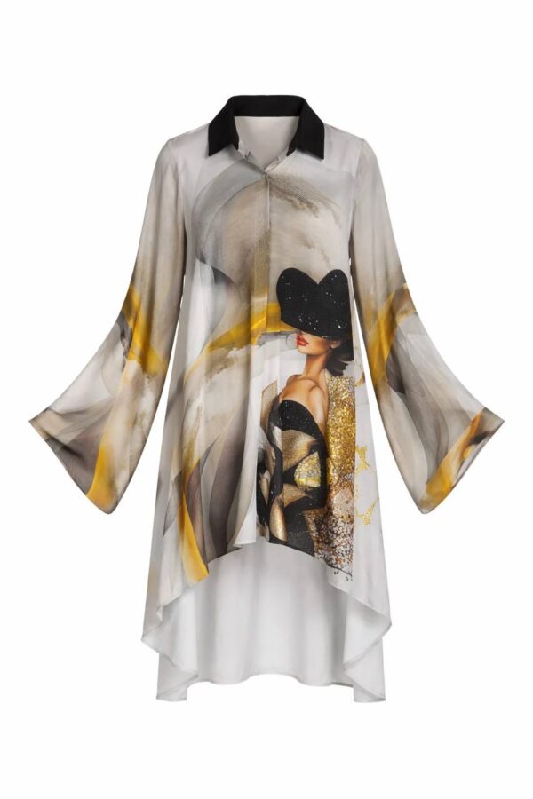 Elegant Abstract Print High-Low Oversized Shirt Dress