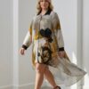 Elegant Abstract Print High-Low Oversized Shirt Dress