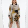 Elegant Abstract Print High-Low Oversized Shirt Dress