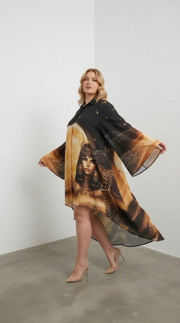 Oversized Egyptian Print High-Low Shirt Dress