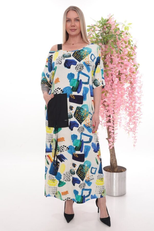 Wholesale Asymmetric Abstract Print Maxi Dress