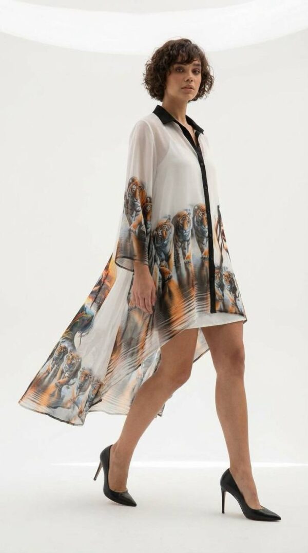 Elegant Two-Piece Graphic Print Kimono Dress Set