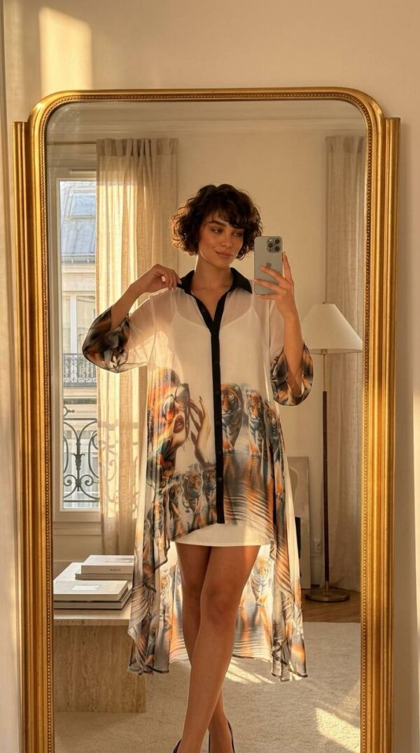 Elegant Two-Piece Graphic Print Kimono Dress Set