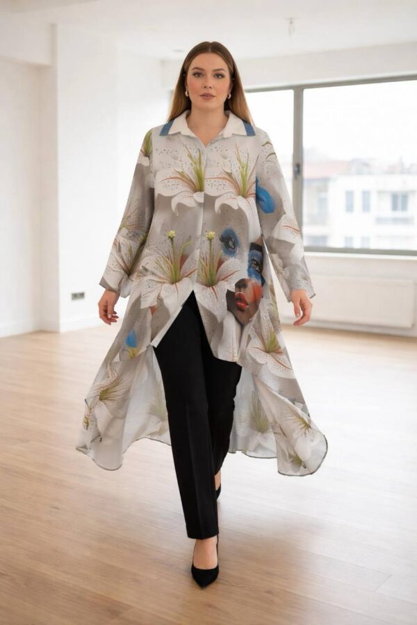 Artistic Floral Print High-Low Oversized Midi Dress