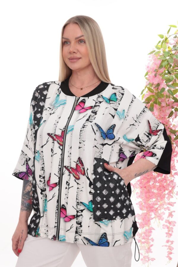 Artistic Butterfly Print Bomber Jacket with 3D Appliqués