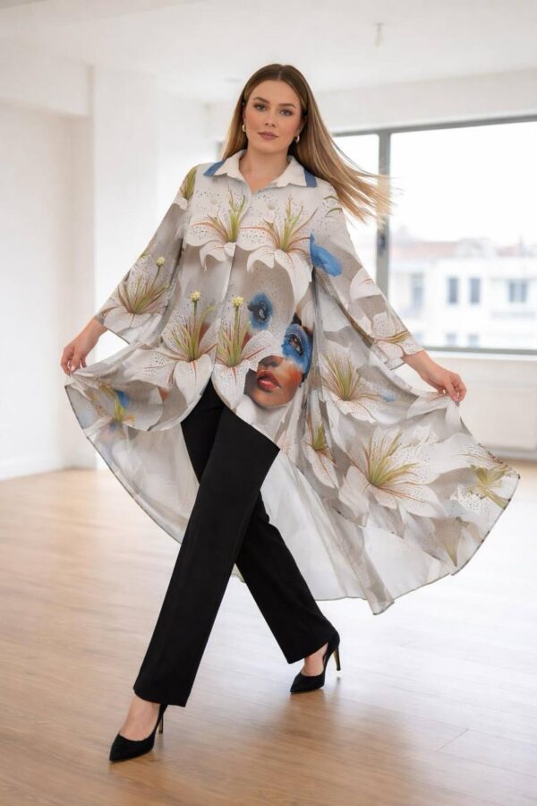 Artistic Floral Print High-Low Oversized Midi Dress