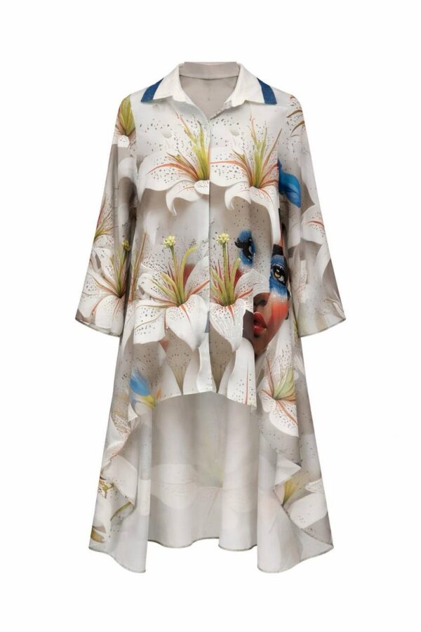 Artistic Floral Print High-Low Oversized Midi Dress