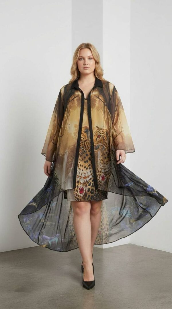 Leopard Print Dress and Kimono Two-Piece Set