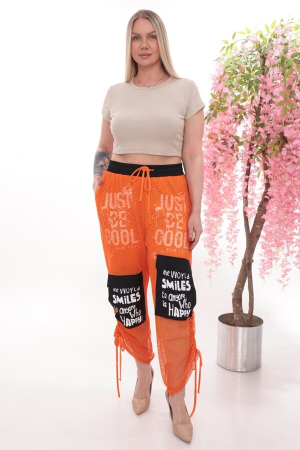 Wholesale Slogan Print Mesh Cargo Trousers