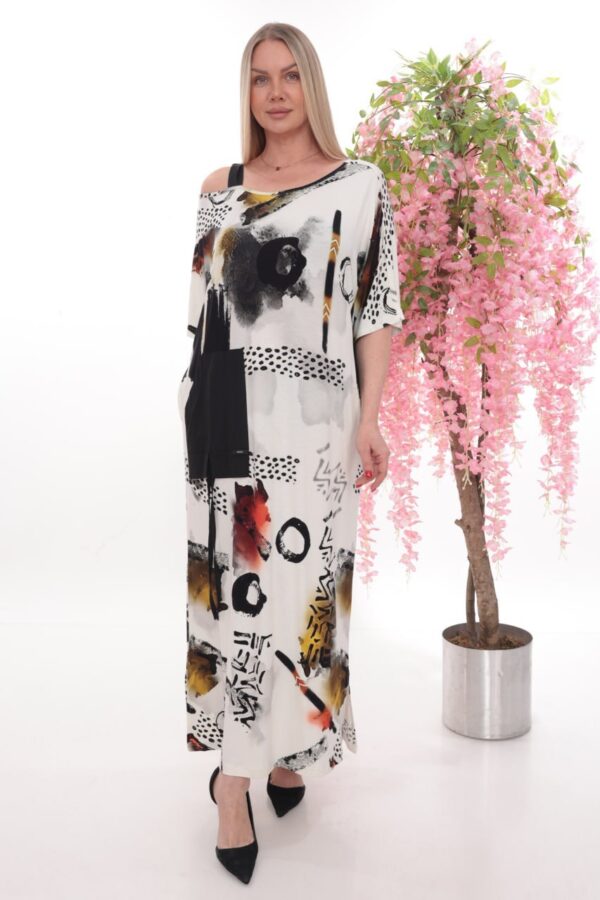 Wholesale Asymmetric Abstract Print Maxi Dress