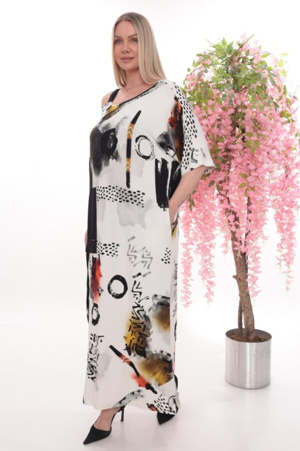 Wholesale Asymmetric Abstract Print Maxi Dress