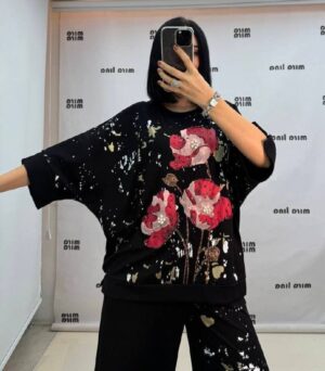 Artistic Poppy Print Co-ord Set with Gold Foil