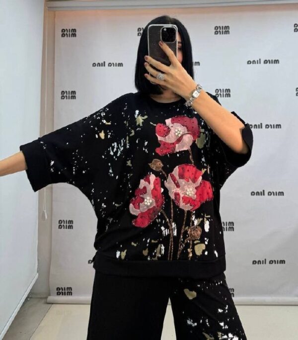 Artistic Poppy Print Co-ord Set with Gold Foil