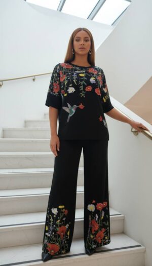 Floral Poppy Print Tunic and Trouser Set