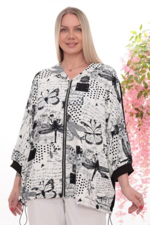 Artistic Print Zip-Up Dolman Sleeve Hoodie