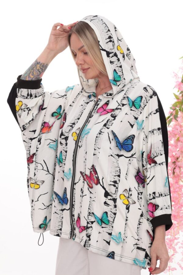 Artistic Print Zip-Up Dolman Sleeve Hoodie