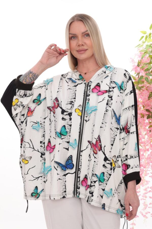 Artistic Print Zip-Up Dolman Sleeve Hoodie