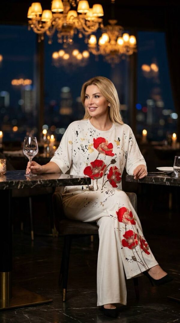 Artistic Poppy Print Co-ord Set with Gold Foil