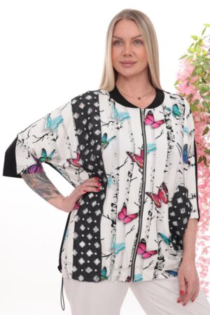 Artistic Butterfly Print Bomber Jacket with 3D Appliqués