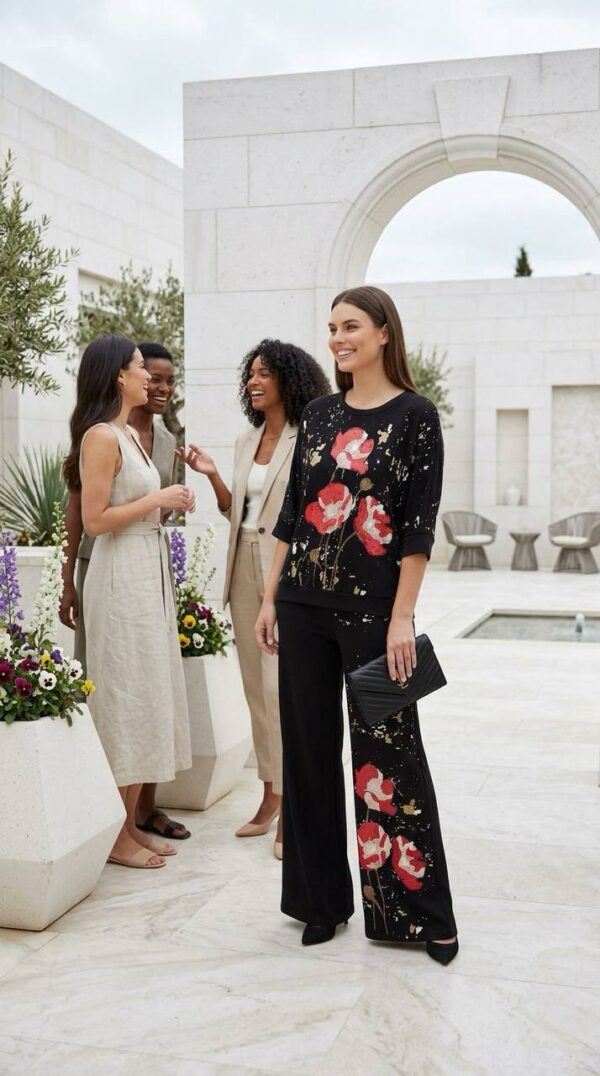 Artistic Poppy Print Co-ord Set with Gold Foil