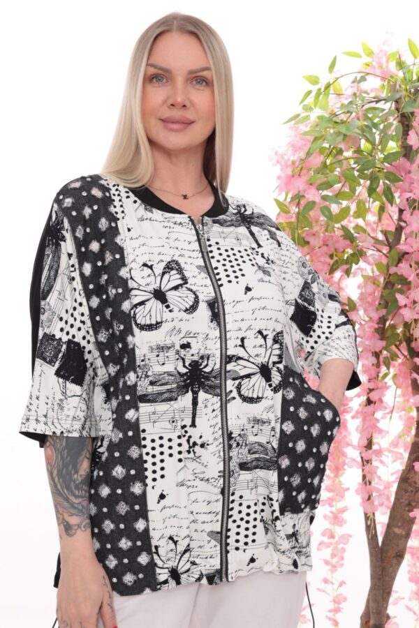 Artistic Butterfly Print Bomber Jacket with 3D Appliqués