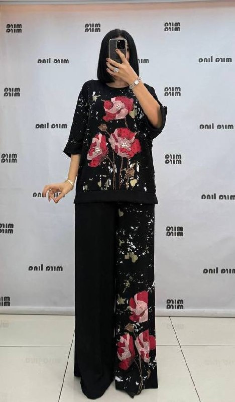 Artistic Poppy Print Co-ord Set with Gold Foil